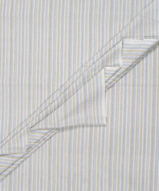 White blue green stripes handwoven bengal cotton fabric