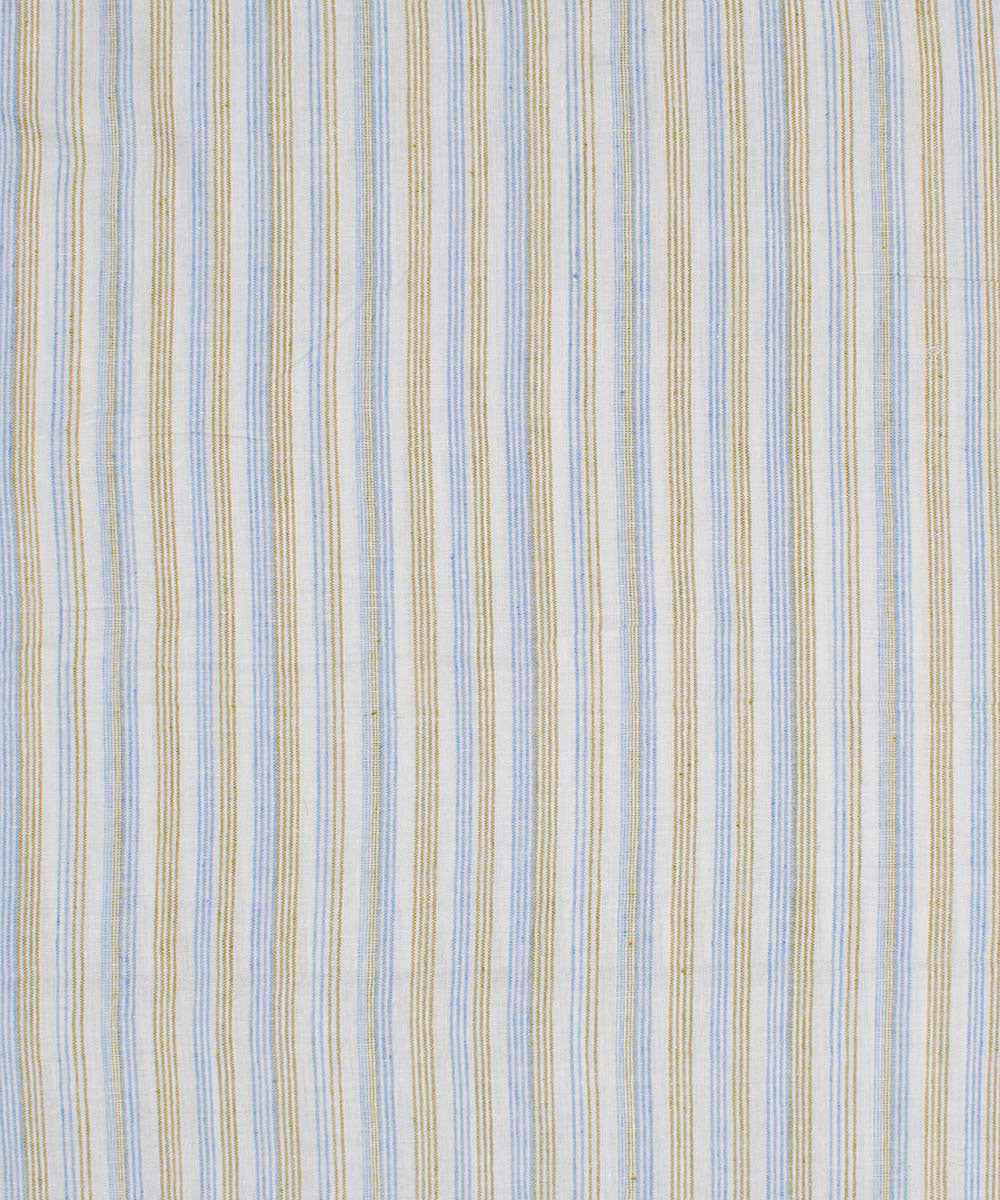 White blue green stripes handwoven bengal cotton fabric