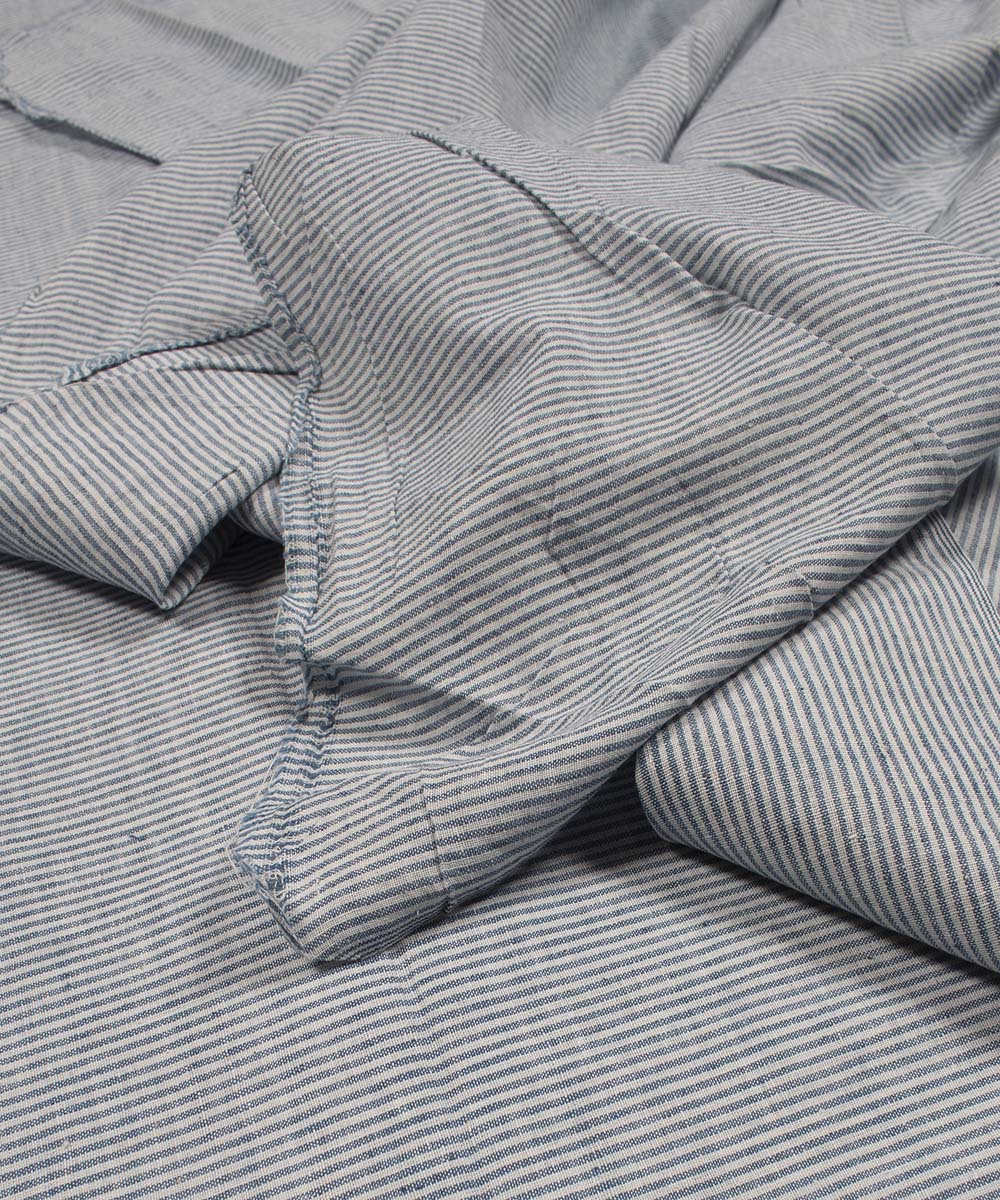 White blue stripes handwoven bengal cotton fabric