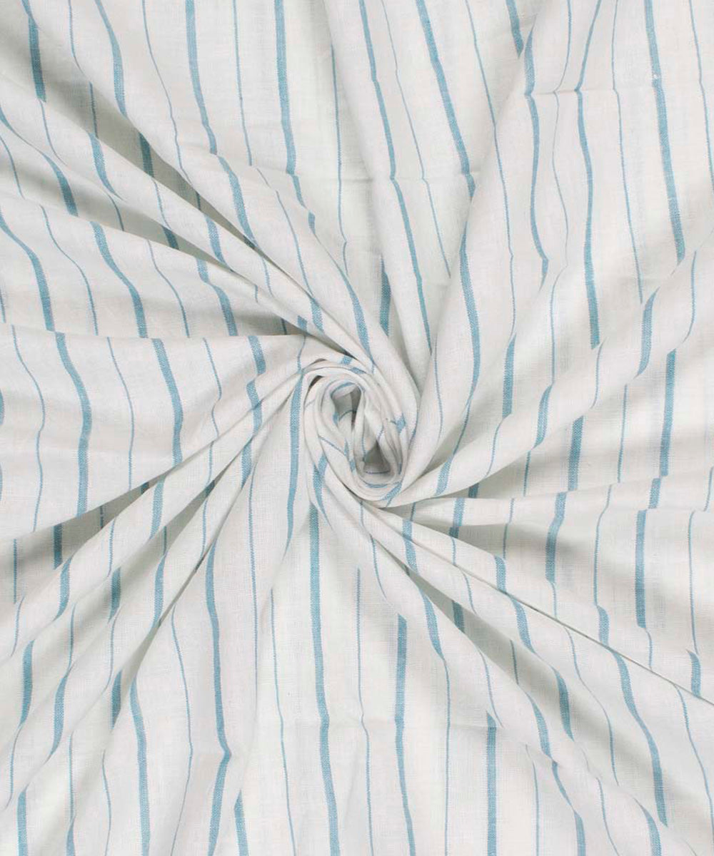 White aqua blue stripes handwoven bengal cotton fabric