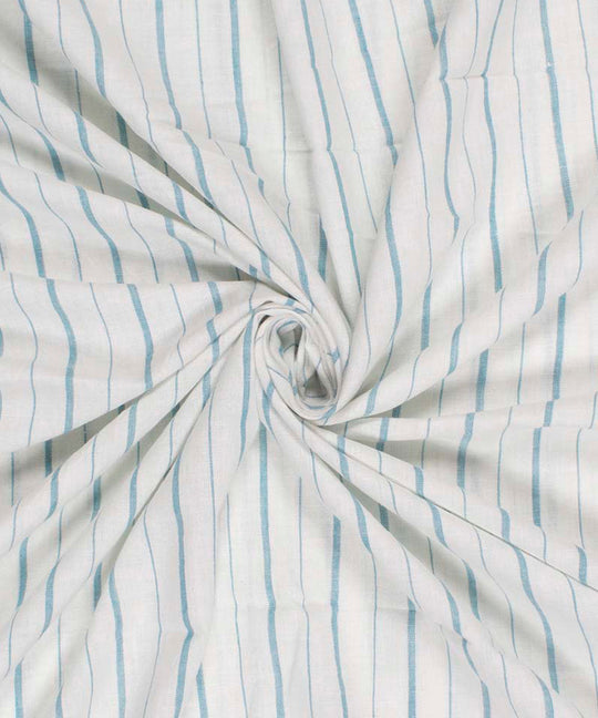 White aqua blue stripes handwoven bengal cotton fabric