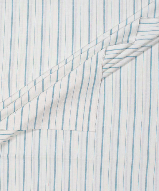 White aqua blue stripes handwoven bengal cotton fabric