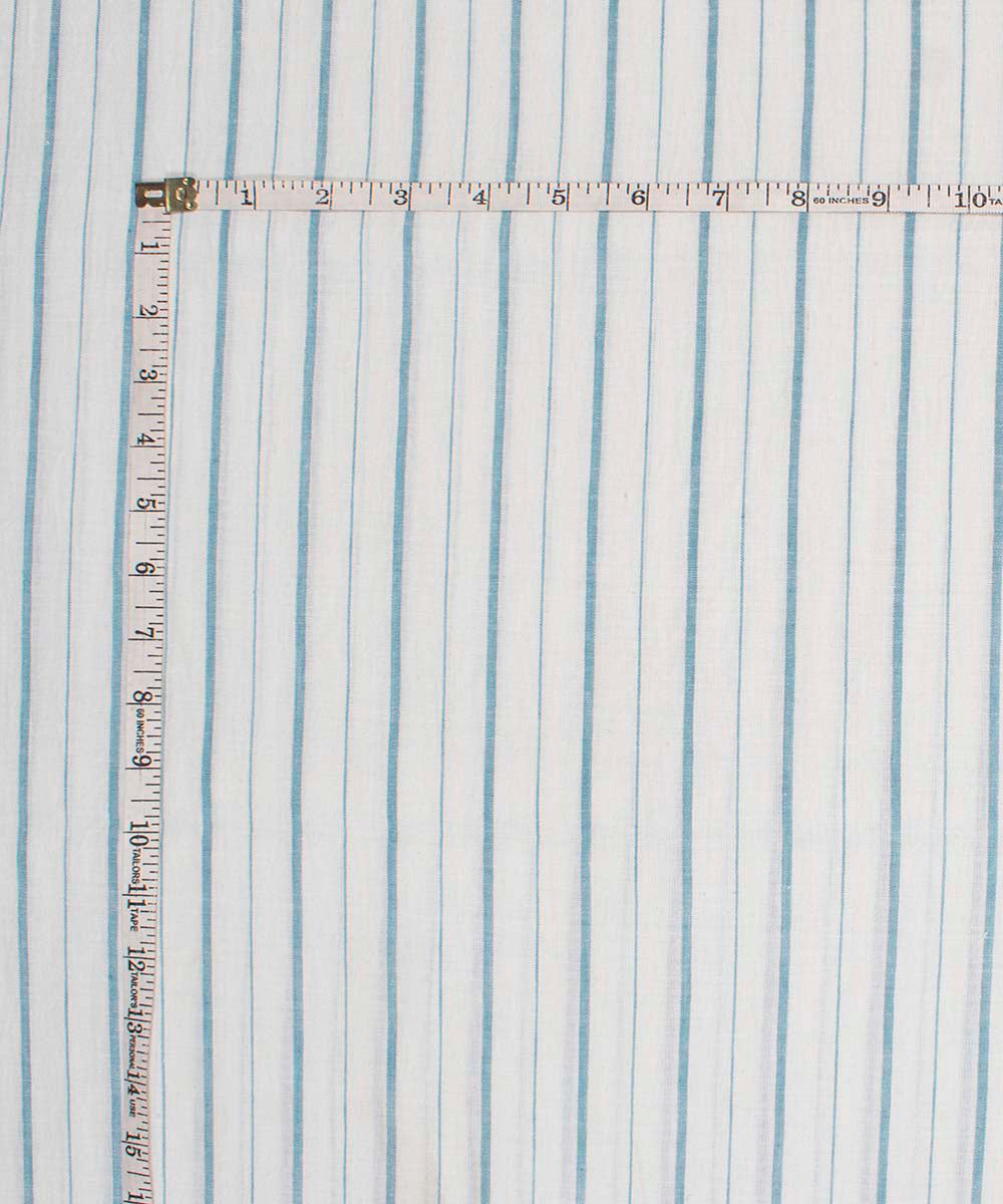 White aqua blue stripes handwoven bengal cotton fabric