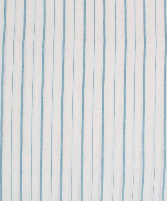 White aqua blue stripes handwoven bengal cotton fabric