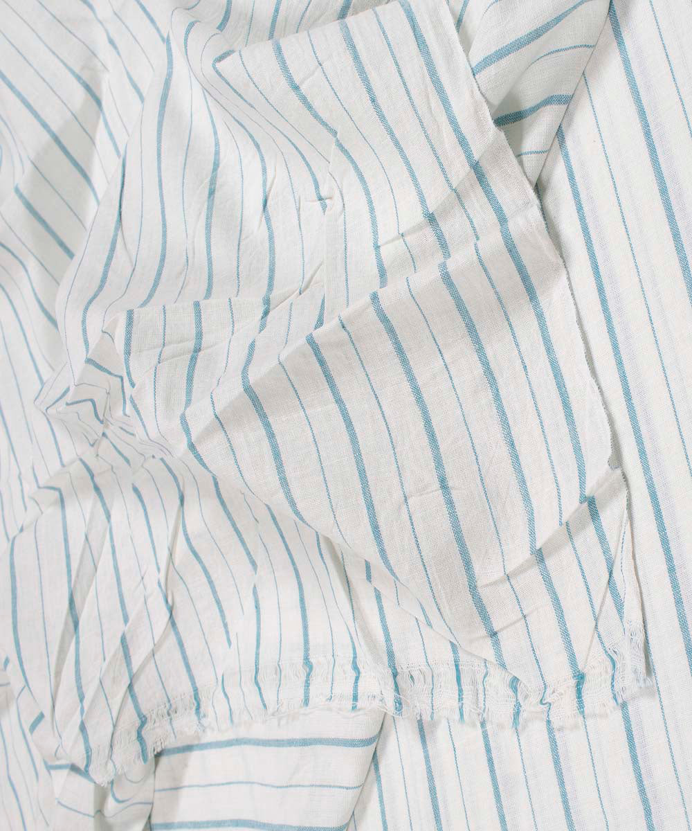 White aqua blue stripes handwoven bengal cotton fabric