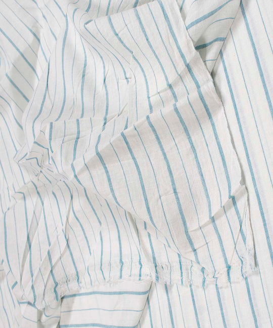 White aqua blue stripes handwoven bengal cotton fabric