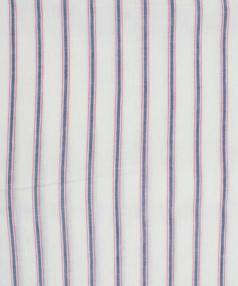 White pink blue stripes handwoven bengal cotton fabric
