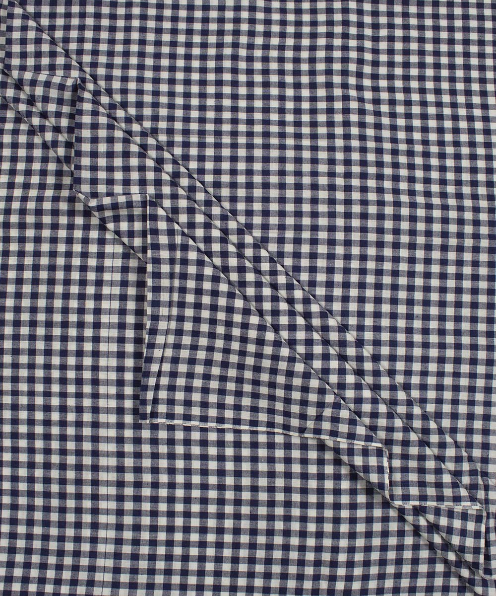 White navy blue checks handwoven bengal cotton fabric