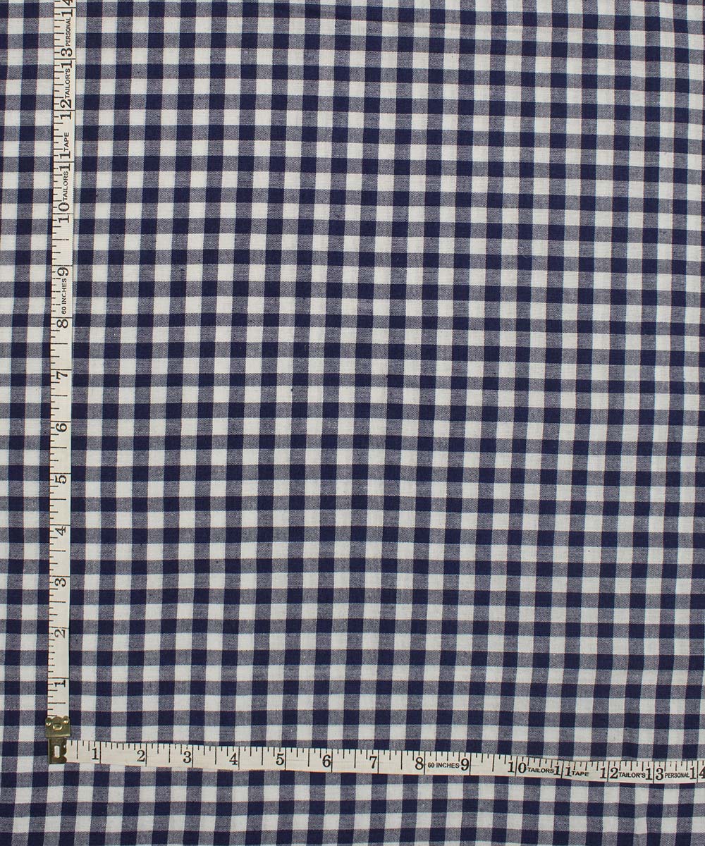 White navy blue checks handwoven bengal cotton fabric