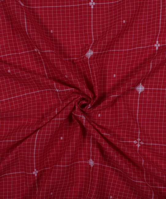 Red white handwoven jamdani checks fabric