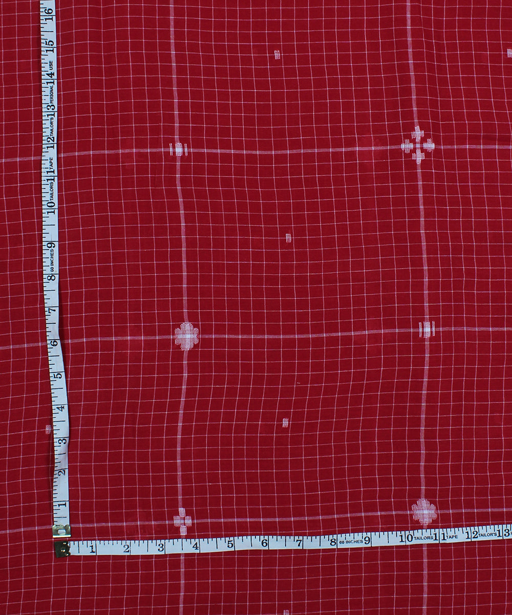 Red white handwoven jamdani checks fabric
