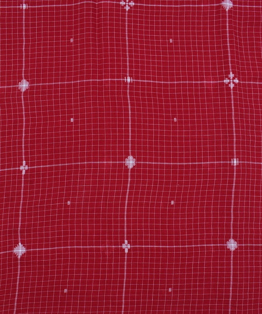 Red white handwoven jamdani checks fabric