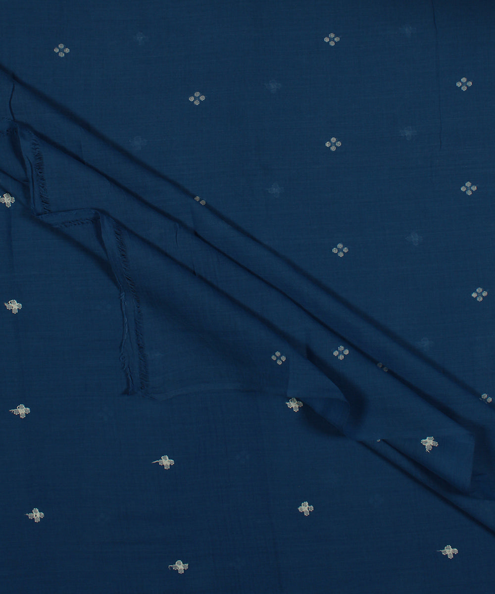Blue white handwoven jamdani fabric