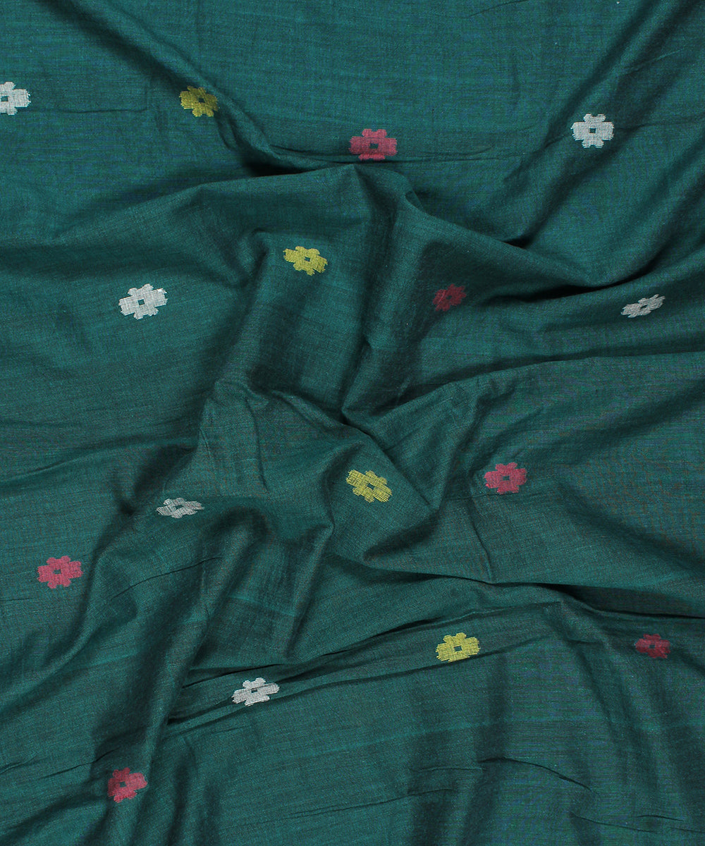 Green hand woven jamdani fabric
