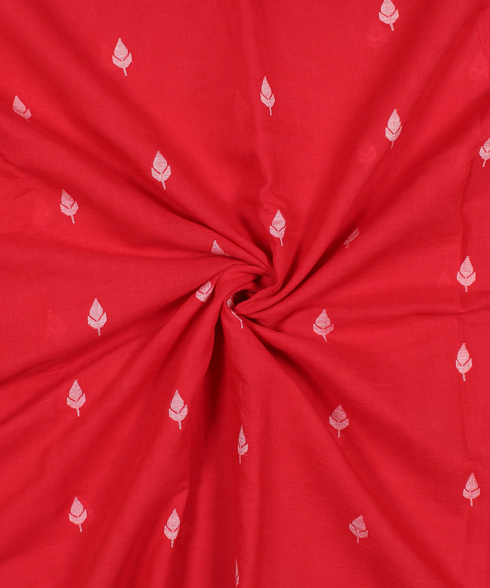 Red white handwoven leaf butti jamdani fabric