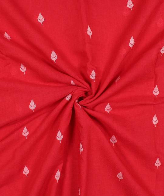 Red white handwoven leaf butti jamdani fabric