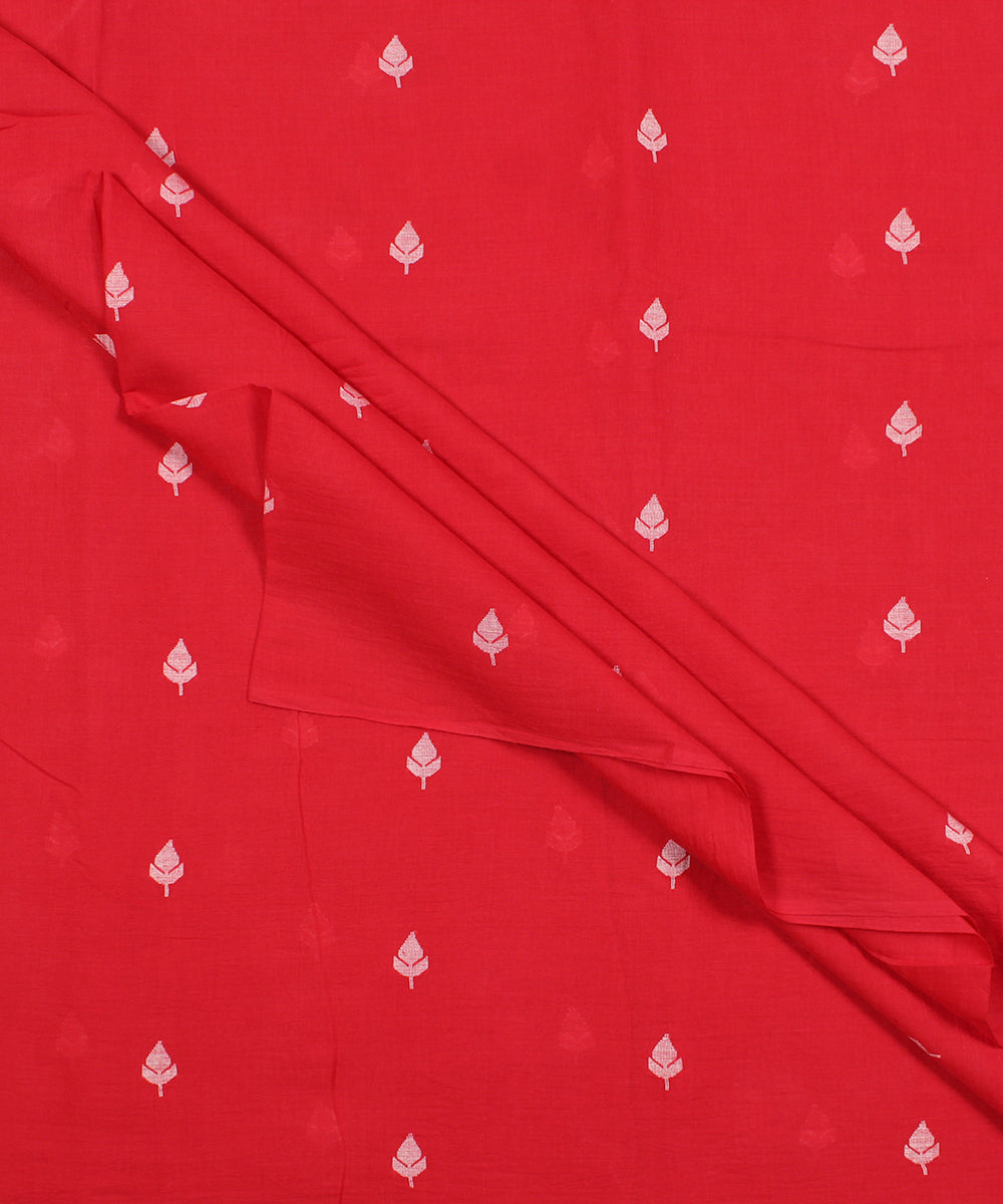 Red white handwoven leaf butti jamdani fabric