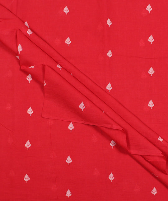 Red white handwoven leaf butti jamdani fabric