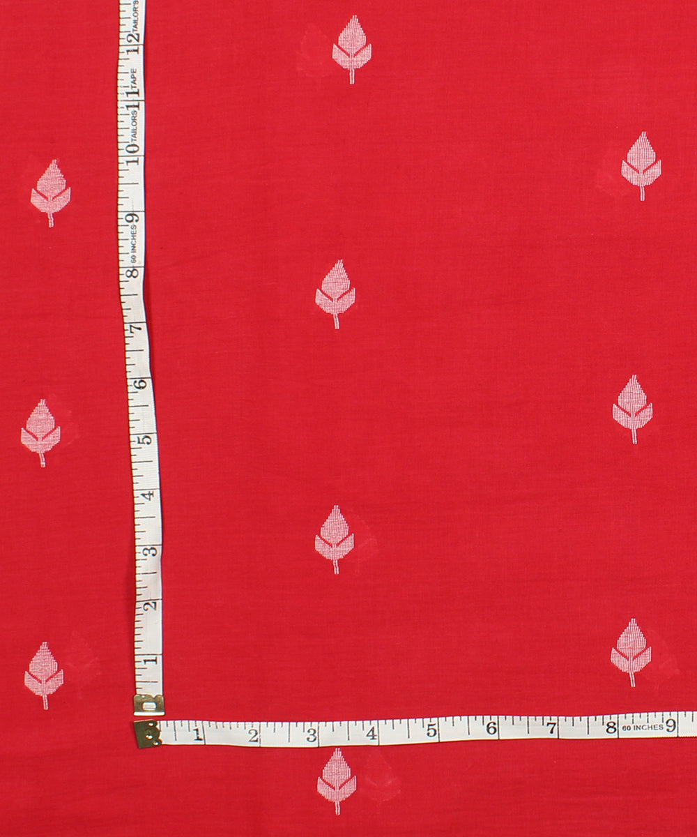 Red white handwoven leaf butti jamdani fabric