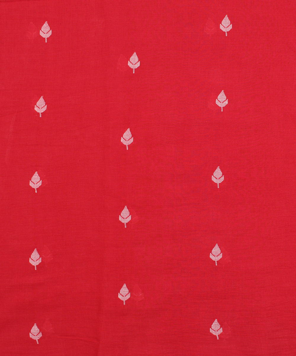 Red white handwoven leaf butti jamdani fabric