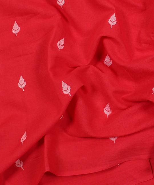 Red white handwoven leaf butti jamdani fabric