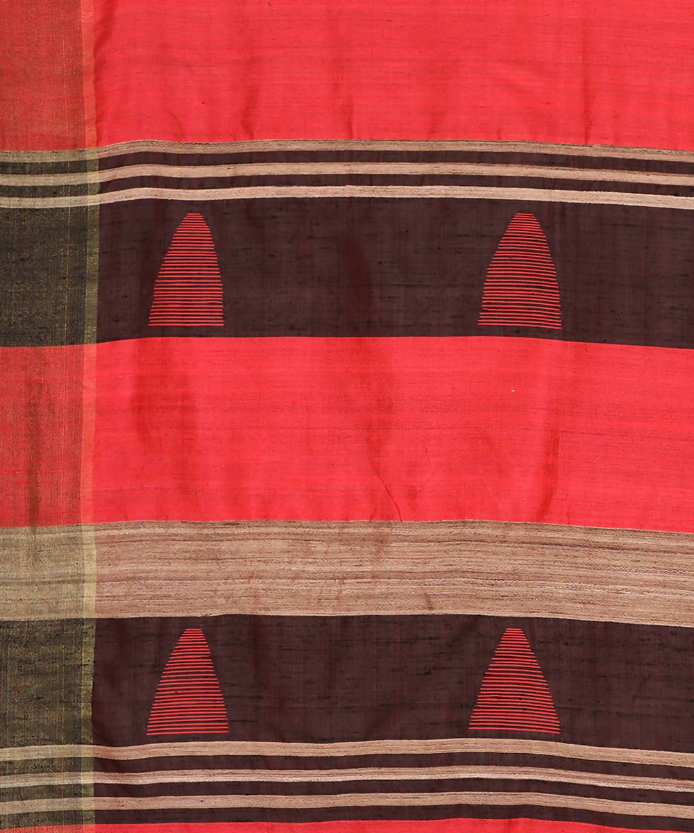 Red orange handwoven tussar silk saree
