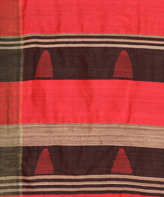 Red orange handwoven tussar silk saree