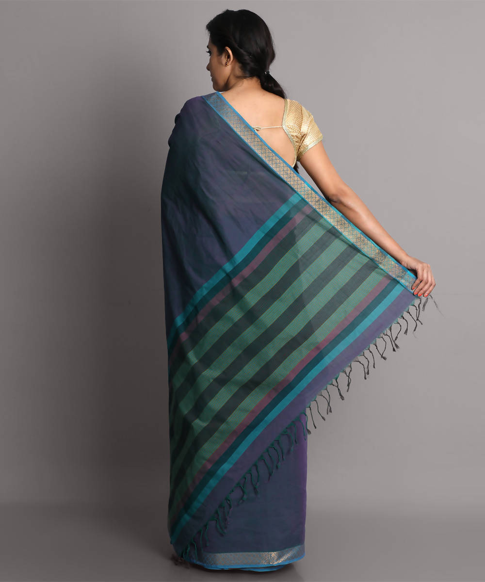 Purple jamdani cotton handwoven saree