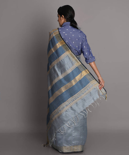 Silver grey handwoven tussar silk saree