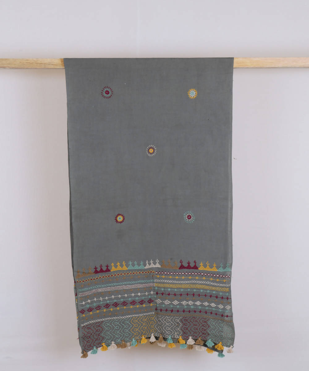 Grey lambani hand embroidered cotton stole