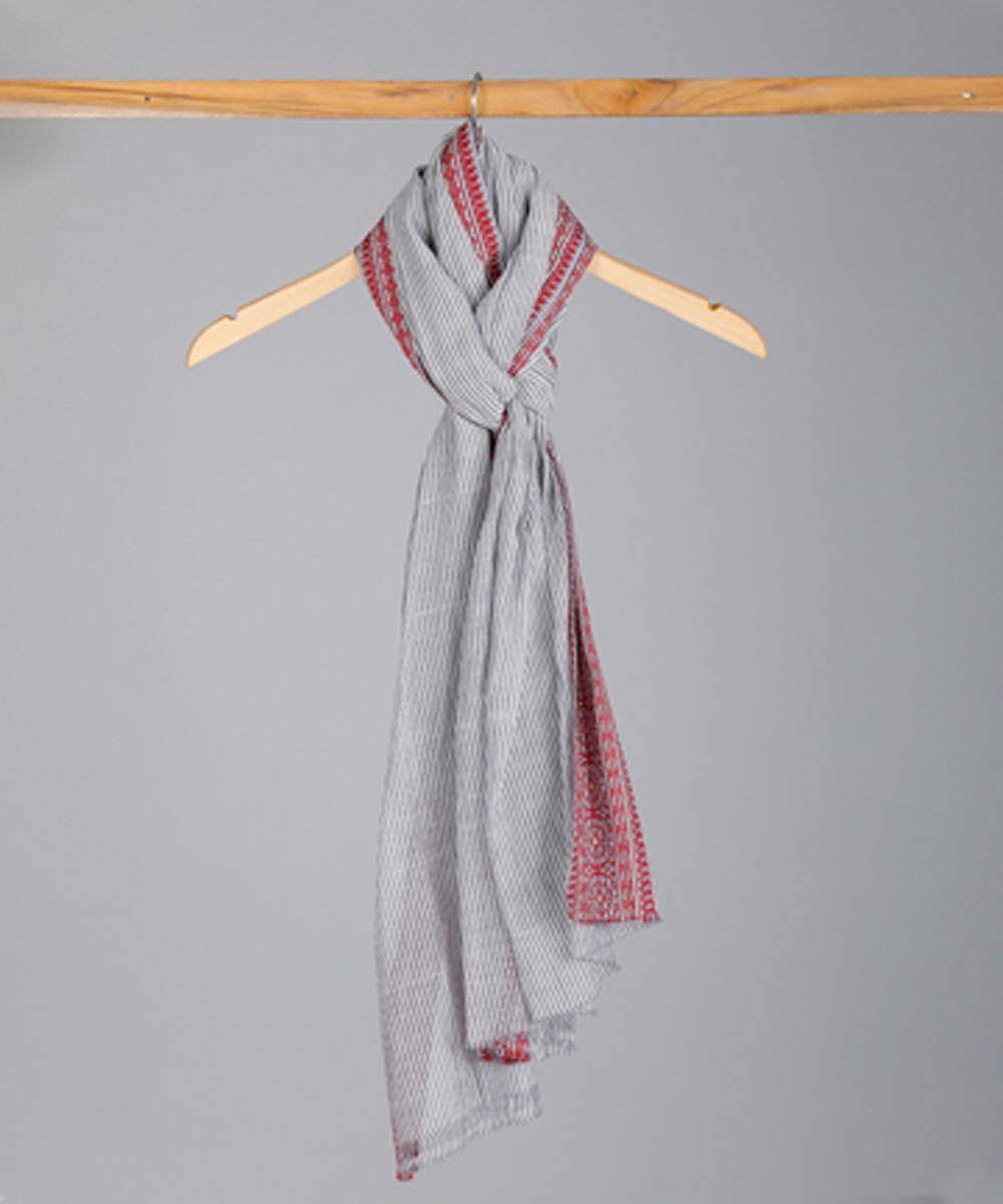 Red striped jamdani handwoven muslin stole