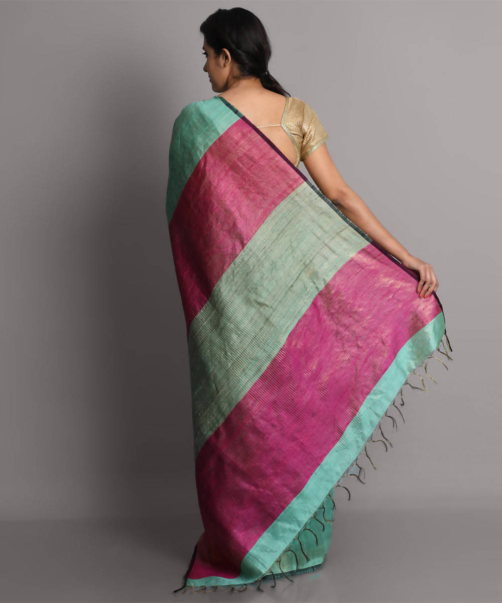Aqua green handwoven tussar silk saree