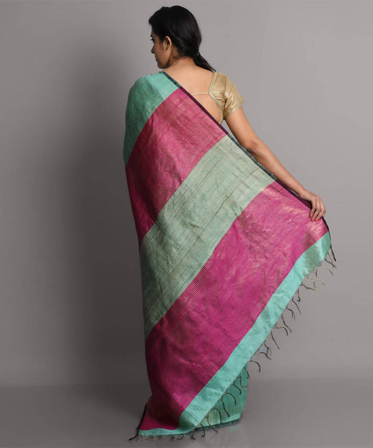 Aqua green handwoven tussar silk saree