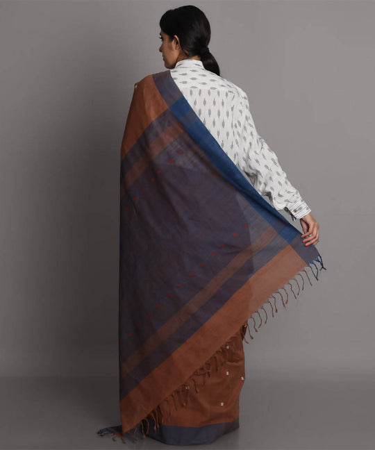 Brown cotton srikakulam jamdani handwoven saree