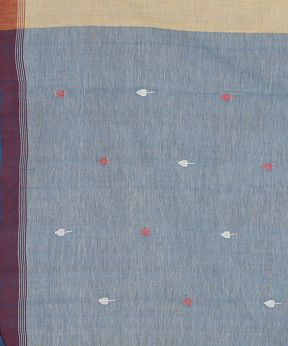 Beige jamdani cotton handwoven saree
