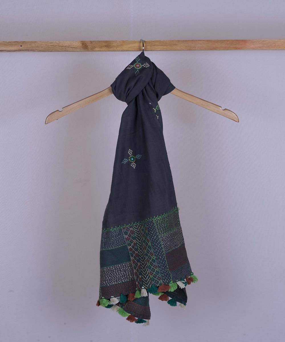 Blue grey lambani hand embroidered cotton stole