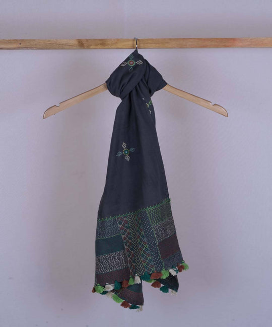 Blue grey lambani hand embroidered cotton stole