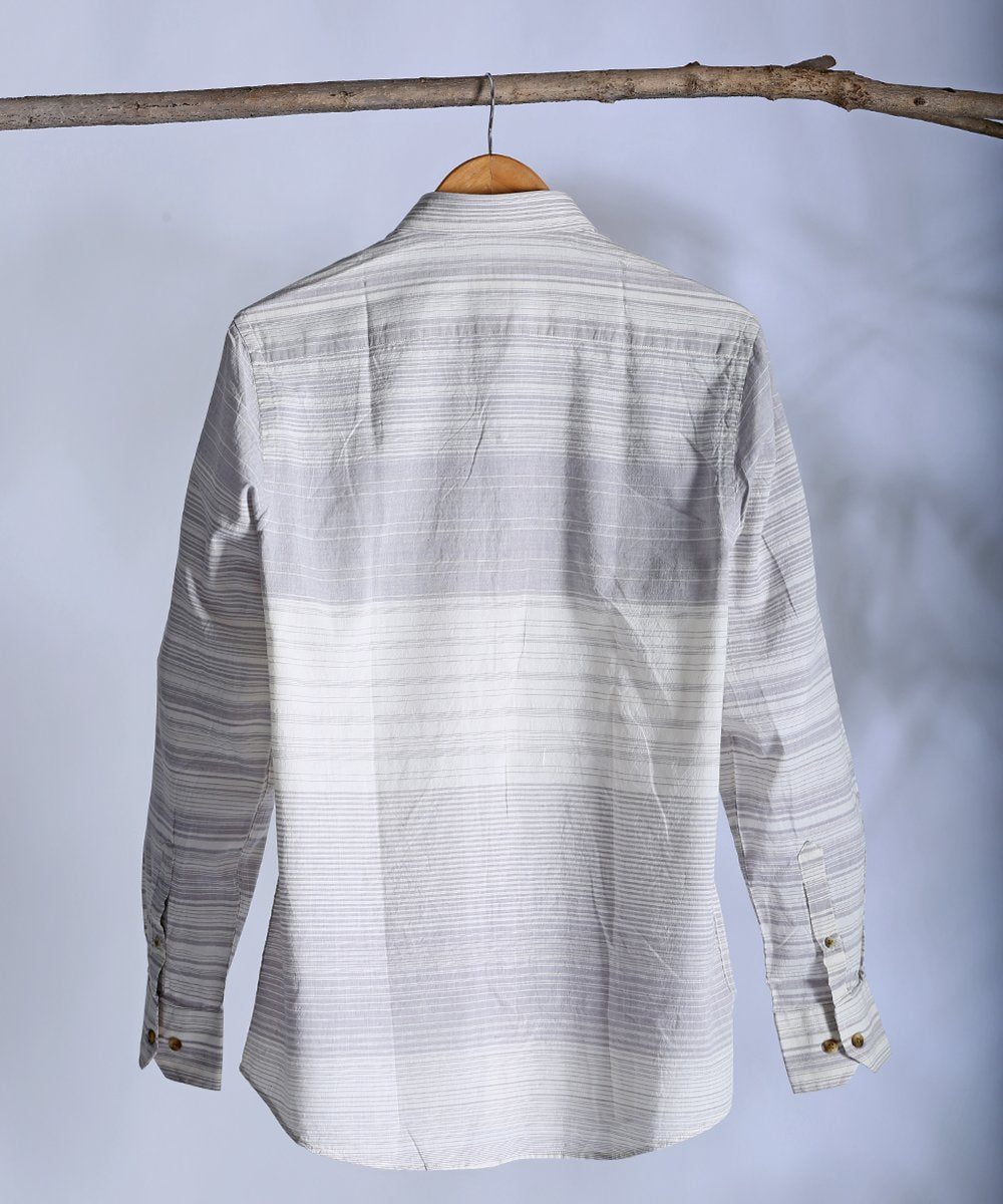 Grey white engineered striped collared shirt