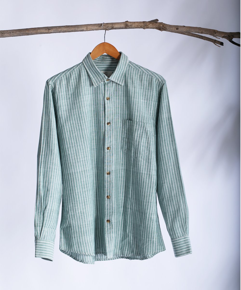 Sea green striped collared shirt