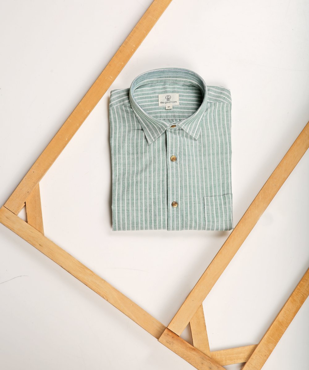 Sea green striped collared shirt