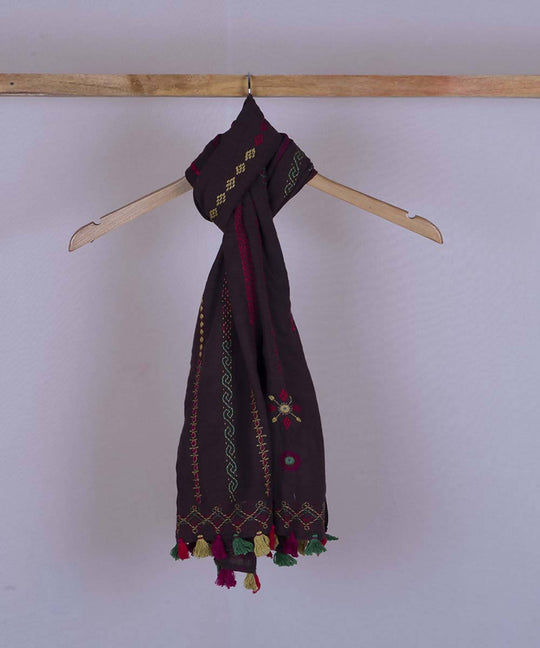 Dark wine lambani hand embroidered cotton stole