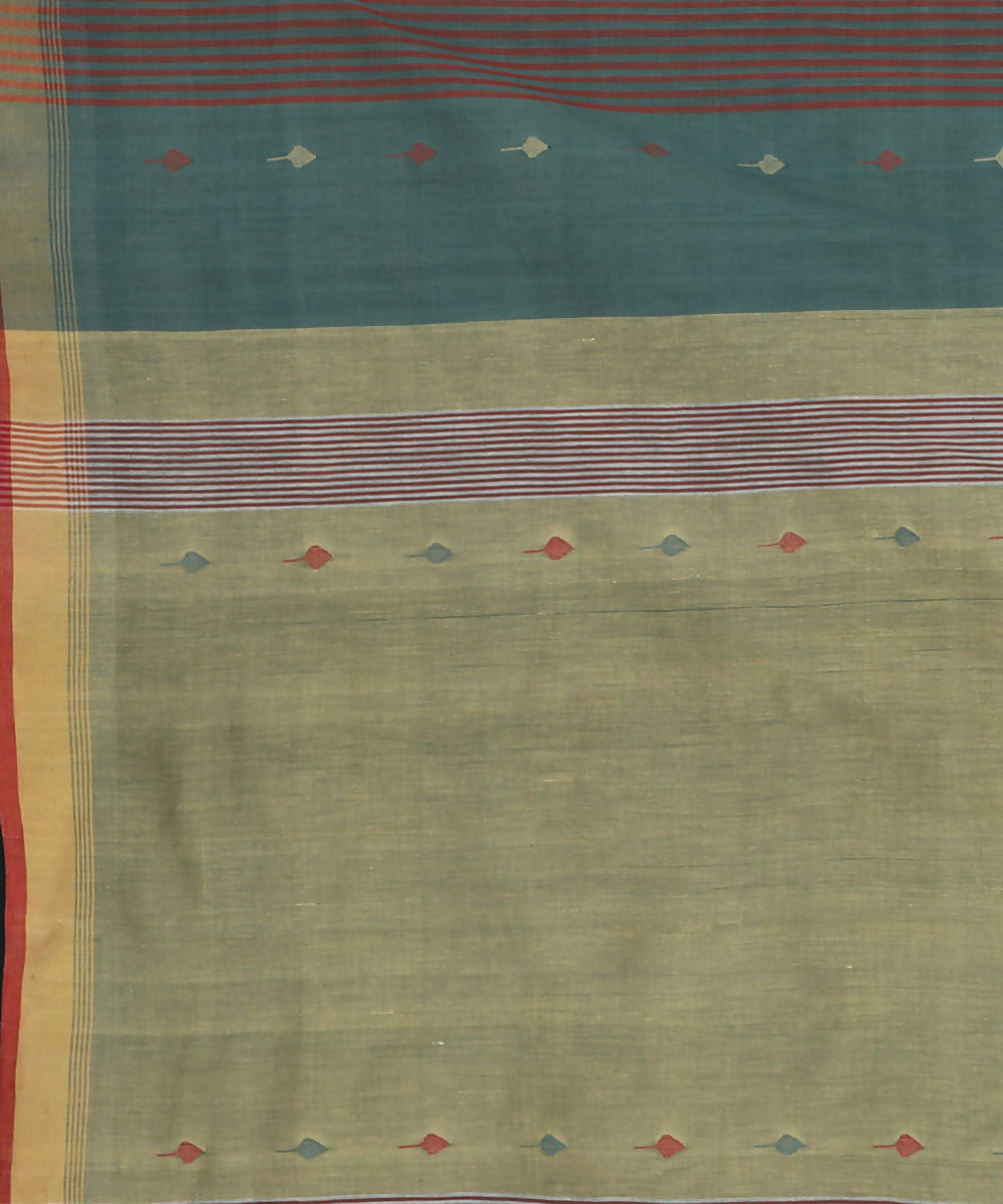 Olive green cotton jamdani handwoven saree