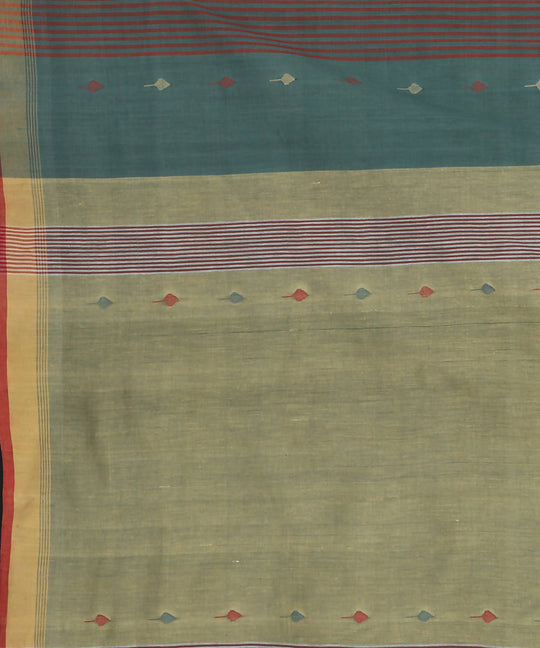 Olive green cotton jamdani handwoven saree