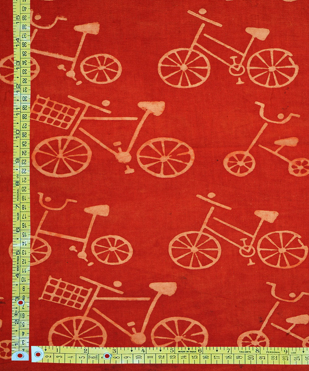 Red off white cycle print hand block print cotton linen fabric