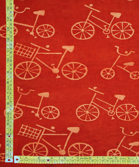 Red off white cycle print hand block print cotton linen fabric