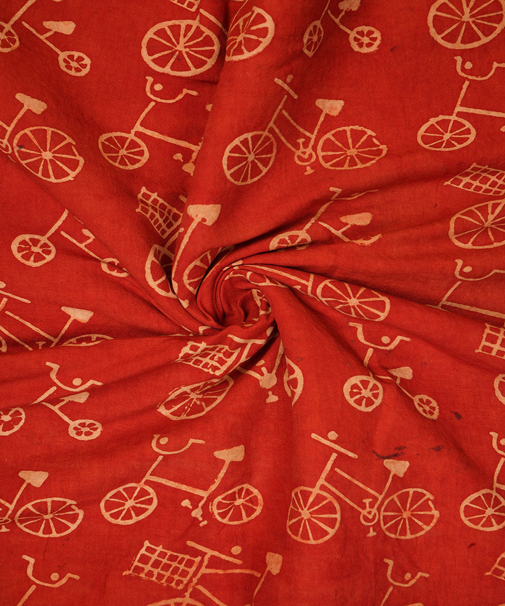 Red off white cycle print hand block print cotton linen fabric