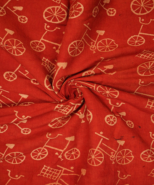 Red off white cycle print hand block print cotton linen fabric