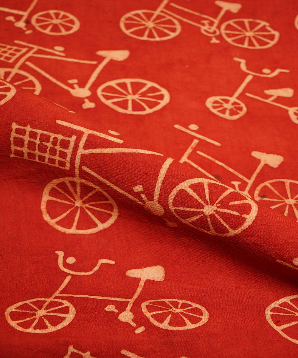 Red off white cycle print hand block print cotton linen fabric