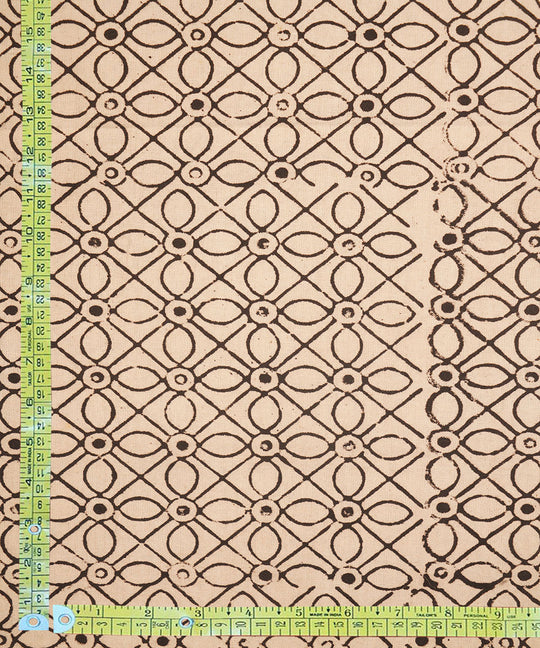 Off white black geometric floral hand block print cotton linen fabric