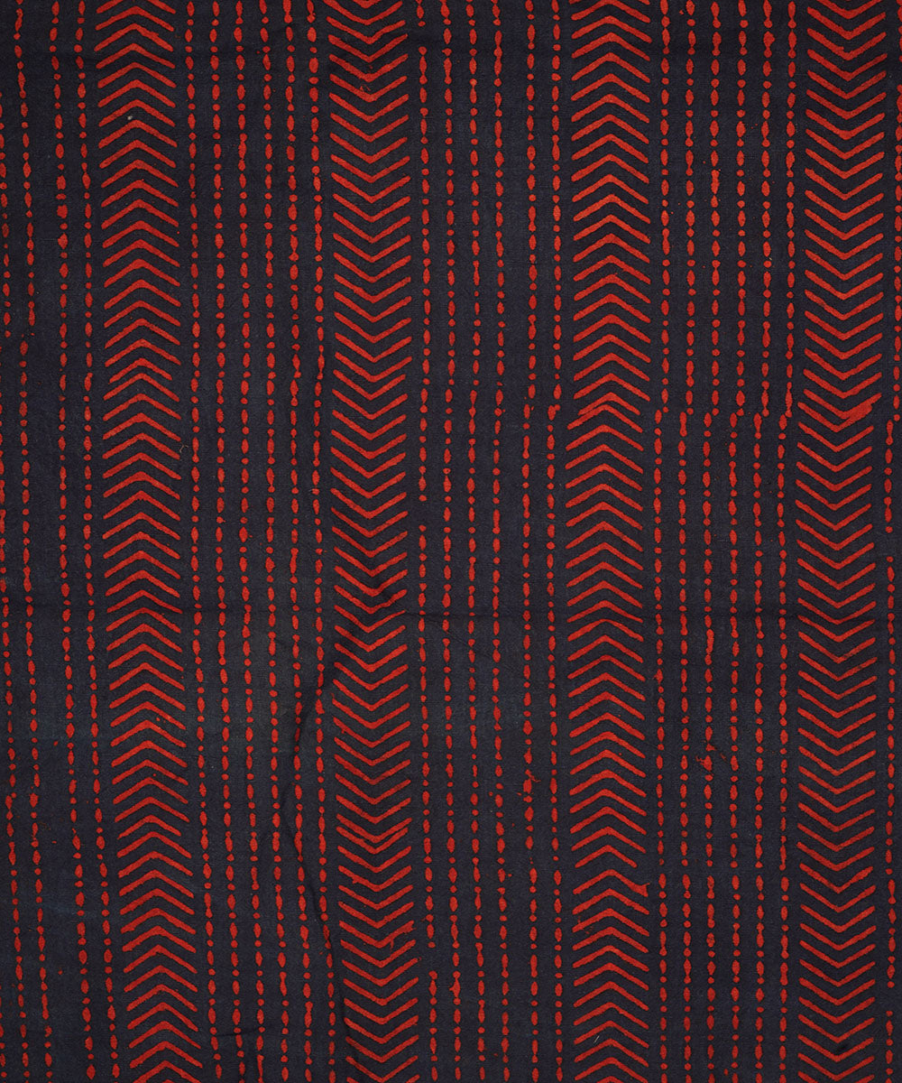 Blue red white hand block print cotton linen fabric